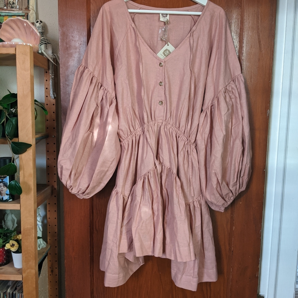 Linen Boho Mini Dress/Tunic in French Rose